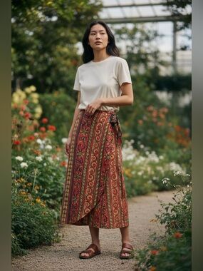 Vintage 90’s Express Linen/Cotton Belted Wrap Midi Skirt XS